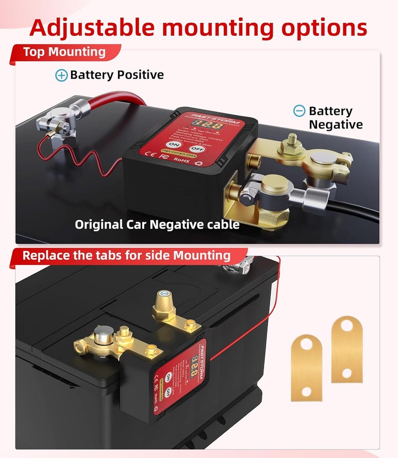 FASTSTORM 250A 12-24V Remote Battery Disconnect Switch with Extra Negative Battery Cable Led Voltage Display Car Anti Theft Kill Switch Automatic Battery Shut Off Switch - Image 3